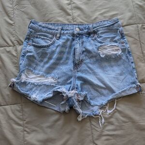 American Eagle Outfitters Light Blue Distressed High-Rise Denim Shorts